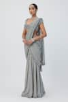 Buy_Vvani by Vani Vats_Grey Georgette Embroidery Sequin Scallop Pre-draped Saree With Blouse _Online_at_Aza_Fashions