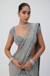 Vvani by Vani Vats_Grey Georgette Embroidery Sequin Scallop Pre-draped Saree With Blouse _at_Aza_Fashions