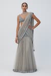 Buy_Vvani by Vani Vats_Grey Saree Net Embroidery Sequin Scattered Work Pre-draped With Blouse _at_Aza_Fashions