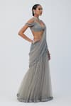 Buy_Vvani by Vani Vats_Grey Saree Net Embroidery Sequin Scattered Work Pre-draped With Blouse _Online_at_Aza_Fashions