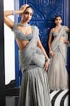 Vvani by Vani Vats_Grey Saree Net Embroidery Sequin Scattered Work Pre-draped With Blouse _at_Aza_Fashions