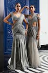 Buy_Vvani by Vani Vats_Grey Saree Net Embroidery Sequin Scattered Work Pre-draped With Blouse 