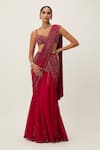 Buy_Vvani by Vani Vats_Red Georgette Embroidery Sequin Crystal Embellished Pre-draped Saree With Blouse _at_Aza_Fashions