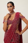 Buy_Vvani by Vani Vats_Red Georgette Embroidery Sequin Crystal Embellished Pre-draped Saree With Blouse _Online_at_Aza_Fashions