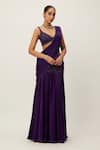 Vvani by Vani Vats_Purple Saree Satin Embroidery Sequin Scallop V Cutdana Pre-draped With Blouse _Online_at_Aza_Fashions