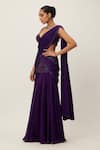 Buy_Vvani by Vani Vats_Purple Saree Satin Embroidery Sequin Scallop V Cutdana Pre-draped With Blouse _Online_at_Aza_Fashions