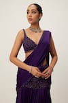 Shop_Vvani by Vani Vats_Purple Saree Satin Embroidery Sequin Scallop V Cutdana Pre-draped With Blouse _Online_at_Aza_Fashions