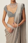 Shop_Vvani by Vani Vats_Silver Saree Satin Embroidery Sequin Sweetheart Neck Border With Blouse _Online_at_Aza_Fashions