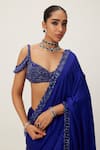 Buy_Vvani by Vani Vats_Blue Saree Satin Embroidery Sequin Crystal Border Embellished With Blouse _Online_at_Aza_Fashions