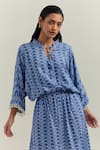 Shop_SHIKHA MALIK_Blue Cotton Print Cluster Block Mandarin Collar Dress _Online_at_Aza_Fashions