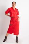 Buy_Richaa Goenka_Red Cotton Applique Leather Cutwork Collared Neck Shirt With Skirt _at_Aza_Fashions