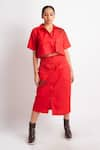 Shop_Richaa Goenka_Red Cotton Applique Leather Cutwork Collared Neck Shirt With Skirt _Online_at_Aza_Fashions