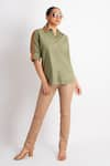 Buy_Richaa Goenka_Green Cotton Embellished Tape Collar Sleeve Shirt _at_Aza_Fashions