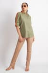 Richaa Goenka_Green Cotton Embellished Tape Collar Sleeve Shirt _Online_at_Aza_Fashions