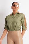 Buy_Richaa Goenka_Green Cotton Embellished Tape Collar Sleeve Shirt _Online_at_Aza_Fashions