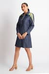 Buy_Richaa Goenka_Blue Denim Embroidery Sequin Collar Sleeve Dress _Online_at_Aza_Fashions