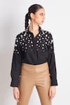 Buy_Richaa Goenka_Black Cotton Embellished Stone Collar Shirt _Online_at_Aza_Fashions