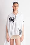 Buy_Richaa Goenka_White Cotton Embroidery Rose Applique Collar Leather Cape _Online_at_Aza_Fashions