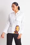 Richaa Goenka_White Cotton Embroidery Sequin Collar Abstract Face Shirt _Online_at_Aza_Fashions