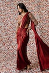 Buy_Payal & Zinal_Maroon Mushru Satin Print Solid Pre-draped Saree With Embroidered Blouse _at_Aza_Fashions