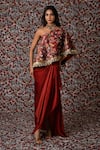 Buy_Payal & Zinal_Maroon Freezy Twill Print Bloom Beads One And Embroidered Top With Draped Skirt _at_Aza_Fashions