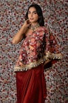 Payal & Zinal_Maroon Freezy Twill Print Bloom Beads One And Embroidered Top With Draped Skirt _Online_at_Aza_Fashions