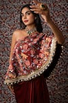 Buy_Payal & Zinal_Maroon Freezy Twill Print Bloom Beads One And Embroidered Top With Draped Skirt _Online_at_Aza_Fashions