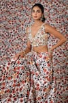 Buy_Payal & Zinal_White Velvet Print Bahar Beads V Neck And Embroidered Crop Top With Flared Pant _Online_at_Aza_Fashions