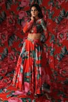 Buy_Payal & Zinal_Red Net, Georgette Metallic Thread, Buckles Blossom Print Lehenga With Blouse _at_Aza_Fashions