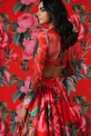 Payal & Zinal_Red Net, Georgette Metallic Thread, Buckles Blossom Print Lehenga With Blouse _Online_at_Aza_Fashions