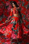 Buy_Payal & Zinal_Red Net, Georgette Metallic Thread, Buckles Blossom Print Lehenga With Blouse _Online_at_Aza_Fashions