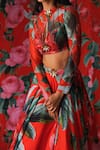 Shop_Payal & Zinal_Red Net, Georgette Metallic Thread, Buckles Blossom Print Lehenga With Blouse _Online_at_Aza_Fashions
