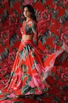 Shop_Payal & Zinal_Red Net, Georgette Metallic Thread, Buckles Blossom Print Lehenga With Blouse 