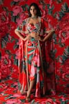 Buy_Payal & Zinal_Red Glaze Print Rosa Sweetheart Neck Cape And Draped Skirt Set _at_Aza_Fashions