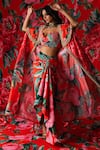 Buy_Payal & Zinal_Red Glaze Print Rosa Sweetheart Neck Cape And Draped Skirt Set _Online_at_Aza_Fashions