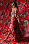 Shop_Payal & Zinal_Red Glaze Print Rosa Sweetheart Neck Cape And Draped Skirt Set _Online_at_Aza_Fashions