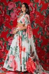 Shop_Payal & Zinal_White Georgette, Net Sequins, Beads V-neck Gardenia Print Lehenga Set _at_Aza_Fashions
