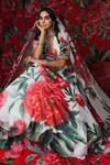 Shop_Payal & Zinal_White Georgette, Net Sequins, Beads V-neck Gardenia Print Lehenga Set 