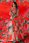 Buy_Payal & Zinal_Red Net, Fleece Sequins Gardenia Bloom Print And Embellished Lehenga With Blouse _at_Aza_Fashions
