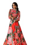 Buy_Payal & Zinal_Red Net, Fleece Sequins Gardenia Bloom Print And Embellished Lehenga With Blouse _Online_at_Aza_Fashions