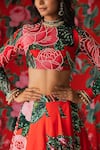Buy_Payal & Zinal_Red Net, Fleece Sequins Gardenia Bloom Print And Embellished Lehenga With Blouse 