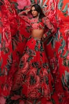 Shop_Payal & Zinal_Red Net, Fleece Sequins Gardenia Bloom Print And Embellished Lehenga With Blouse 