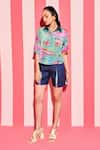 Buy_ANANYA AGRAWAL LABEL_Green Pure Cupro Crepe Print Croc Circus Spread Collar Shirt With Shorts _at_Aza_Fashions