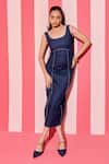 Buy_ANANYA AGRAWAL LABEL_Blue Denim Piping Round Neck Detail Midi Dress _at_Aza_Fashions