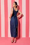 Shop_ANANYA AGRAWAL LABEL_Blue Denim Piping Round Neck Detail Midi Dress _at_Aza_Fashions