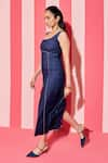 Buy_ANANYA AGRAWAL LABEL_Blue Denim Piping Round Neck Detail Midi Dress _Online_at_Aza_Fashions