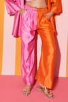 ANANYA AGRAWAL LABEL_Orange Pure Chanderi Silk Colorblocked Spread Shirt And Wide Legged Trouser Set _Online_at_Aza_Fashions