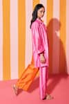 Buy_ANANYA AGRAWAL LABEL_Orange Pure Chanderi Silk Colorblocked Spread Shirt And Wide Legged Trouser Set _Online_at_Aza_Fashions