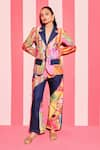 Buy_ANANYA AGRAWAL LABEL_Multi Color Pure Chanderi Silk Print Paradise Notched Lapel Collar Blazer _at_Aza_Fashions