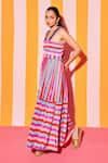 ANANYA AGRAWAL LABEL_Multi Color Pure Cupro Crepe Print Carnival Striped V Neck Maxi Dress _Online_at_Aza_Fashions